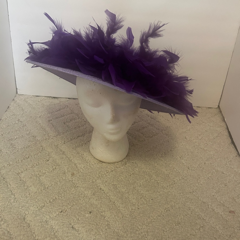Purple Feathered Wide-Brim Hat